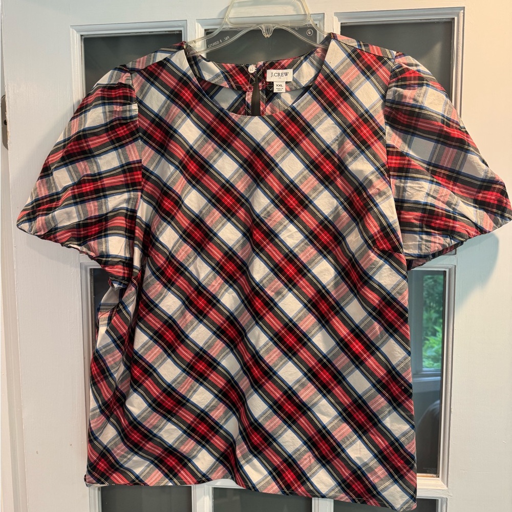 J. Crew Red and Blue Plaid Blouse